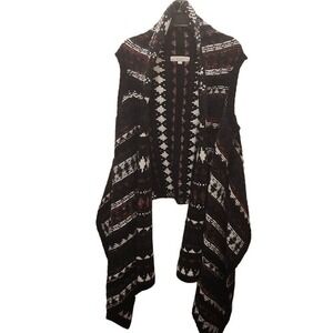 LOFT Women's Black Alpaca Wool Nordic‎ Open Front Sleeveless Cardigan Medium